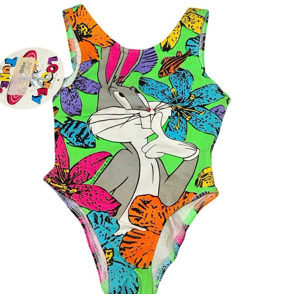 NWT 2T Vintage 90s Warner Brothers Bugs Bunny & Daffy Duck One piece Swimsuit